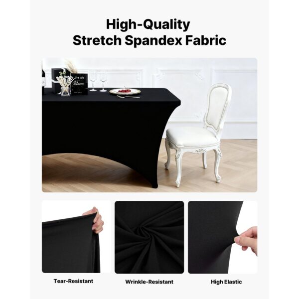 VEVOR 6 x Stretch Spandex Tischdecke Tischwäsche (rechteckig) geeignet für 244 cm Tische, waschbarer knitterfreier Tischdeckenschutz, Tischtuch für Partys Hochzeiten Bankette Festivals, Schwarz – Bild 3 VEVOR 6 x Stretch Spandex Tischdecke Tischwäsche (rechteckig) geeignet für 244 cm Tische, waschbarer knitterfreier Tischdeckenschutz, Tischtuch für Partys Hochzeiten Bankette Festivals, Schwarz – Bild 3