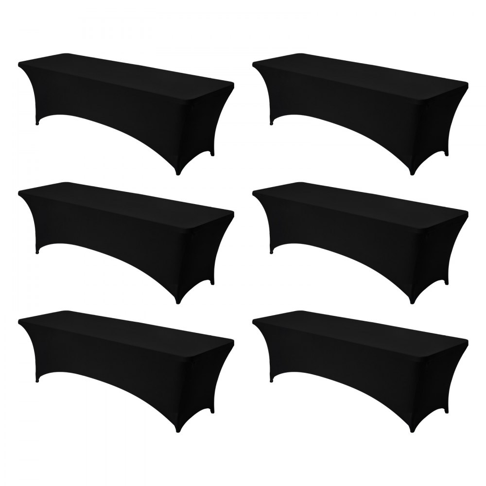 VEVOR 6 x Stretch Spandex Tischdecke Tischwäsche (rechteckig) geeignet für 244 cm Tische, waschbarer knitterfreier Tischdeckenschutz, Tischtuch für Partys Hochzeiten Bankette Festivals, Schwarz