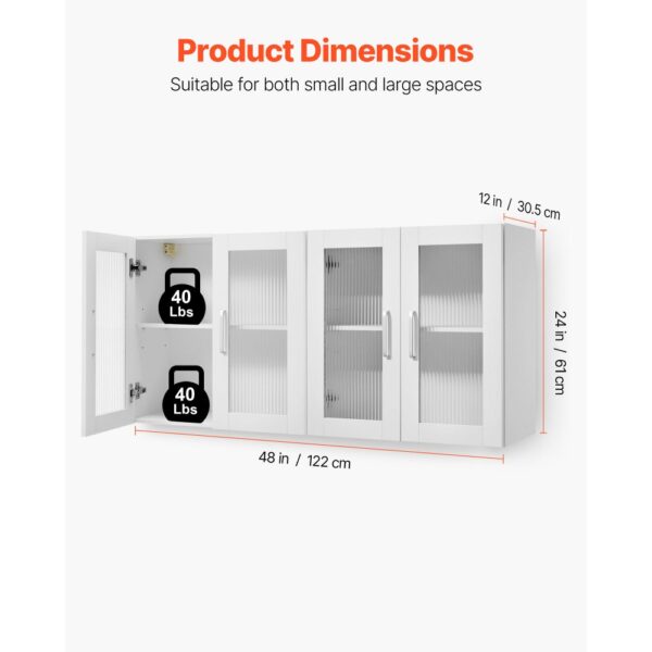 VEVOR Wandschrank für Waschküche, 2-stöckiger Wandhängeschrank mit verstellbarer Ablage, Küchenschrank mit 4 Türen, für Küche Bad Wäscherei, 122x30,x61 cm, 72,6 kg belastbarer Oberschrank – Bild 2