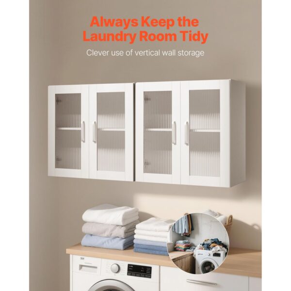 VEVOR Wandschrank für Waschküche, 2-stöckiger Wandhängeschrank mit verstellbarer Ablage, Küchenschrank mit 4 Türen, für Küche Bad Wäscherei, 122x30,x61 cm, 72,6 kg belastbarer Oberschrank – Bild 3