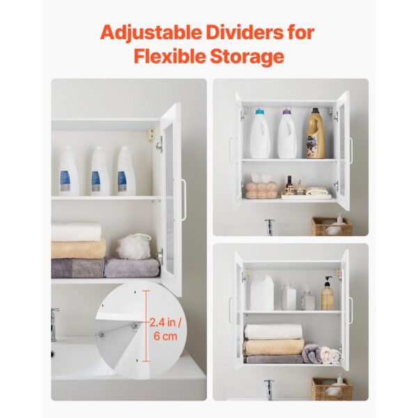 VEVOR Wandschrank für Waschküche, 2-stöckiger Wandhängeschrank mit verstellbarer Ablage, Küchenschrank mit 4 Türen, für Küche Bad Wäscherei, 122x30,x61 cm, 72,6 kg belastbarer Oberschrank – Bild 4