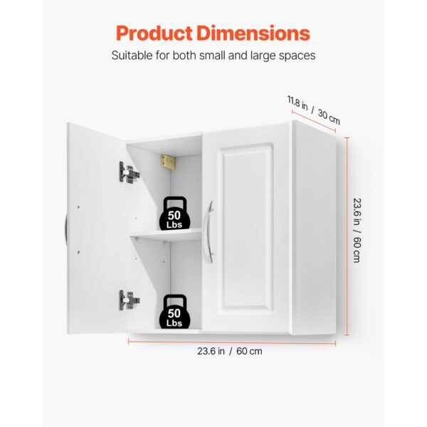 VEVOR Wandschrank für Waschküche, 2-stöckiger Wandhängeschrank mit verstellbarer Ablage, Küchenschrank mit2 Türen, für Küche Bad Wäscherei, 30 x 60 x 60 cm (T x B x H), Oberschrank Weiß – Bild 2