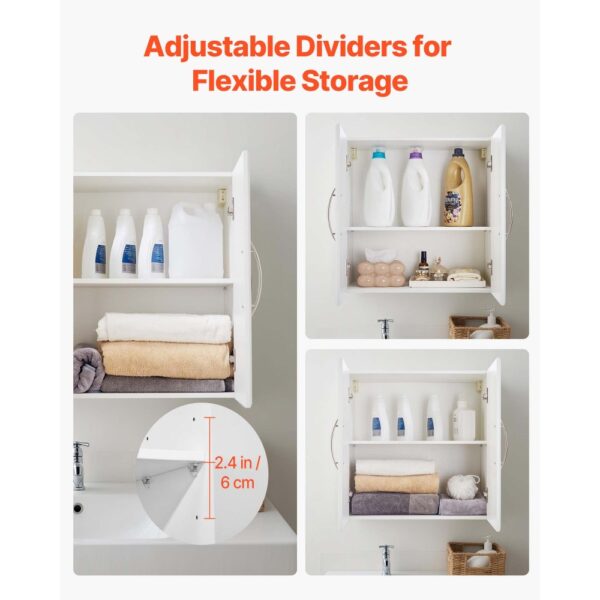 VEVOR Wandschrank für Waschküche, 2-stöckiger Wandhängeschrank mit verstellbarer Ablage, Küchenschrank mit2 Türen, für Küche Bad Wäscherei, 30 x 60 x 60 cm (T x B x H), Oberschrank Weiß – Bild 4