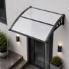 VEVOR Vordach für Haustür 965x1017 mm, Pultbogenvordach, Pultvordach mit Entwässerung & ABS-Halterung, Regen-, Schnee- & Sonnenschutz, Polycarbonat-Türüberdachung für Veranda & Terrasse, Transparent