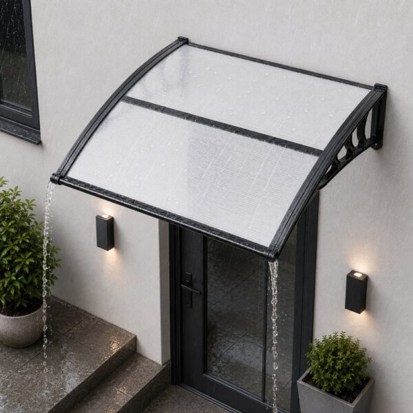 VEVOR Vordach für Haustür 965x1017 mm, Pultbogenvordach, Pultvordach mit Entwässerung & ABS-Halterung, Regen-, Schnee- & Sonnenschutz, Polycarbonat-Türüberdachung für Veranda & Terrasse, Transparent