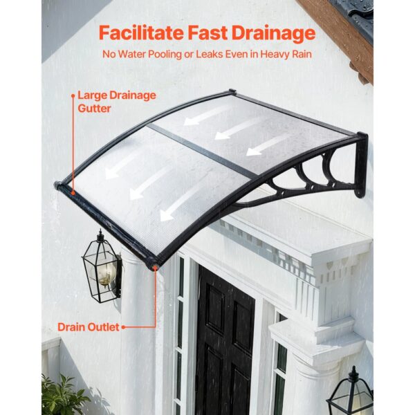 VEVOR Vordach für Haustür 965x1017 mm, Pultbogenvordach, Pultvordach mit Entwässerung & ABS-Halterung, Regen-, Schnee- & Sonnenschutz, Polycarbonat-Türüberdachung für Veranda & Terrasse, Transparent – Bild 2