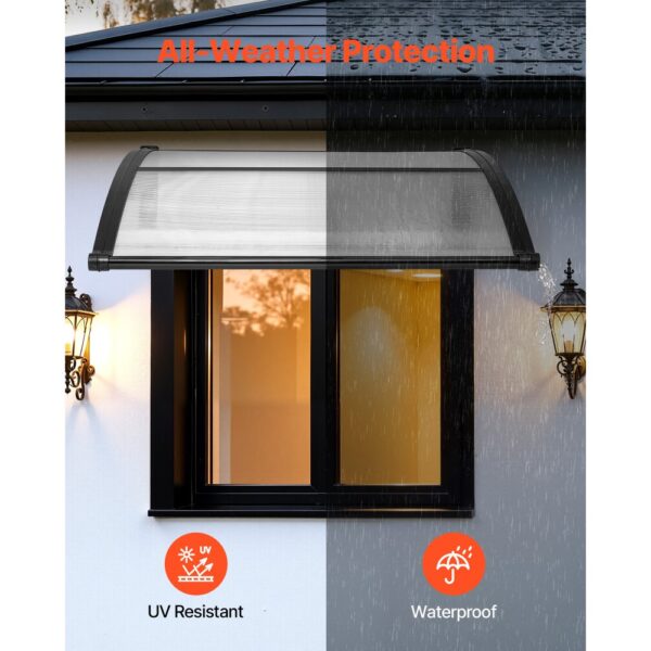 VEVOR Vordach für Haustür 965x1017 mm, Pultbogenvordach, Pultvordach mit Entwässerung & ABS-Halterung, Regen-, Schnee- & Sonnenschutz, Polycarbonat-Türüberdachung für Veranda & Terrasse, Transparent – Bild 3