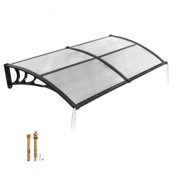 VEVOR Vordach für Haustür 965x1987 mm, Pultbogenvordach, Pultvordach mit Entwässerung & ABS-Halterung, Regen-, Schnee- & Sonnenschutz, Polycarbonat-Türüberdachung für Veranda & Terrasse, Transparent
