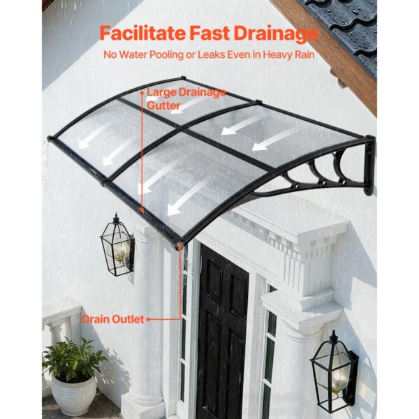 VEVOR Vordach für Haustür 965x1987 mm, Pultbogenvordach, Pultvordach mit Entwässerung & ABS-Halterung, Regen-, Schnee- & Sonnenschutz, Polycarbonat-Türüberdachung für Veranda & Terrasse, Transparent – Bild 2
