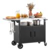 VEVOR Outdoor-Grillwagen mit Aufbewahrungsschrank, 124 cm Grilltisch mit Edelstahlplatte, Haken, Rollen und Flaschenöffner, Küchenwagen & Servierwagen für Terrasse, Garten, Bar und BBQ-Bereich