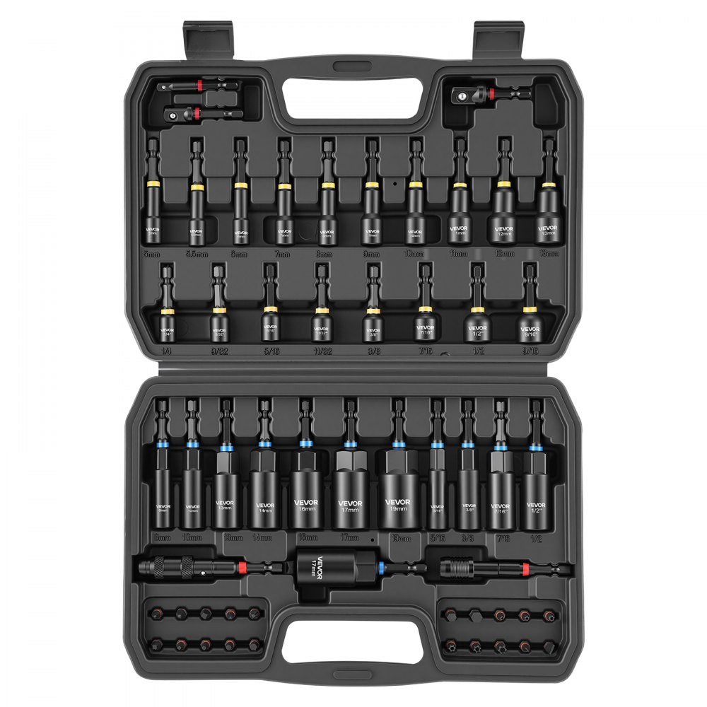 VEVOR Steckschlüsselsatz, 55-tlg., SAE- & Metrisch, Magnetische Steckschlüssel, mit Einsätzen, Verlängerung, Bits & Werkzeugkoffer, für Autoreparaturen, Heimwerkerarbeiten & DIY-Projekte
