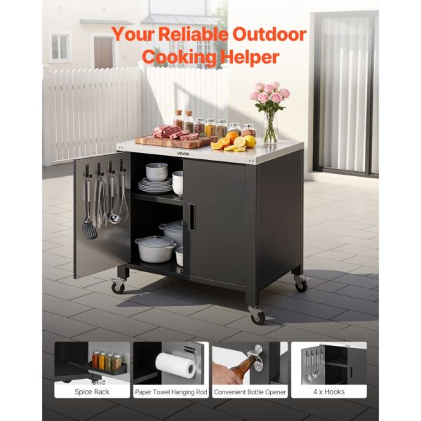 VEVOR Outdoor-Grillwagen mit Aufbewahrungsschrank, 102 cm Grilltisch mit Edelstahlplatte, Gewürzablage, Haken und Handtuchhalter, Küchenwagen & Servierwagen für Terrasse, Garten, Bar und BBQ-Bereich – Bild 5 VEVOR Outdoor-Grillwagen mit Aufbewahrungsschrank, 102 cm Grilltisch mit Edelstahlplatte, Gewürzablage, Haken und Handtuchhalter, Küchenwagen & Servierwagen für Terrasse, Garten, Bar und BBQ-Bereich – Bild 5