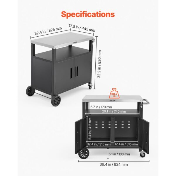 VEVOR Outdoor-Grillwagen mit Aufbewahrungsschrank, 92 cm Grilltisch mit Edelstahlplatte, Griff, Rollen und Flaschenöffner, Küchenwagen & Servierwagen für Terrasse, Garten, Bar und BBQ-Bereich – Bild 2