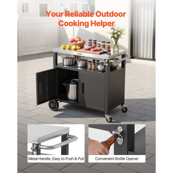 VEVOR Outdoor-Grillwagen mit Aufbewahrungsschrank, 92 cm Grilltisch mit Edelstahlplatte, Griff, Rollen und Flaschenöffner, Küchenwagen & Servierwagen für Terrasse, Garten, Bar und BBQ-Bereich – Bild 5
