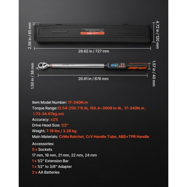 VEVOR Digitales Drehmomentschlüssel-Set 1/2 Zoll-Antrieb 4 Einheiten, ±2 % Genauigkeit LCD-Display mit Summer & LED-Anzeige Steckschlüsseln Verlängerungsstange & Adapter für Kfz-Reparaturen – Bild 2 VEVOR Digitales Drehmomentschlüssel-Set 1/2 Zoll-Antrieb 4 Einheiten, ±2 % Genauigkeit LCD-Display mit Summer & LED-Anzeige Steckschlüsseln Verlängerungsstange & Adapter für Kfz-Reparaturen – Bild 2