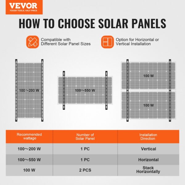 VEVOR Solarpanel-Halterungen 127 cm, 0-90° verstellbare Solarmodul-Halterungen für 100-550 W Solarmodule, Dach – Bild 2