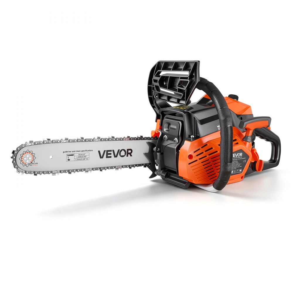 VEVOR Benzin Kettensäge 355,6 mm 40 ccm Motorsäge 1,15 kW mit 2-Takt-Motor, für Holzarbeiten Baumschnitt Rodungsarbeiten, 11.500 U/min, Drehzahl-Synchronisierter Choke, Rutschfester Griff, zwei Tanks