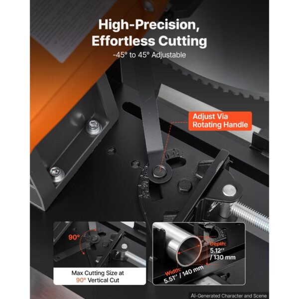 VEVOR Metalltrennsäge Kappsäge 406,4mm Trennscheibe 3kW Motor Gehrungssäge, zum Schneiden von Metall, Einstellbarer Winkel von -45° bis 45°, Trockenschneiden, mit Verstärktem Klingenschutz & Skala – Bild 3
