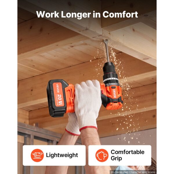 VEVOR Akku-Schlagbohrschrauber 20V 12,7 mm 26000 IPM 500 U/min/2.000 U/min, zum Bohren in Holz & Metall sowie zum Schrauben, 4000-mAh-Lithium-Ionen-Akku & Ladegerät, mit Ganzmetall-Bohrfutter, 90 Nm – Bild 5