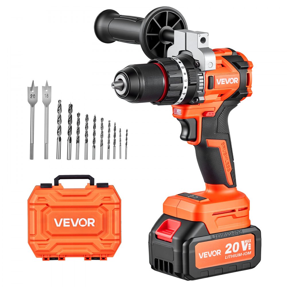 VEVOR Akku-Schlagbohrschrauber 20V 12,7 mm 26000 IPM 500 U/min/2.000 U/min, zum Bohren in Holz & Metall sowie zum Schrauben, 4000-mAh-Lithium-Ionen-Akku & Ladegerät, mit Ganzmetall-Bohrfutter, 90 Nm