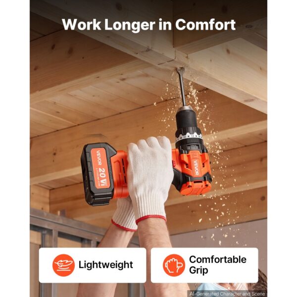 VEVOR Akku-Schlagbohrschrauber 20 V 12,7 mm 24000 IPM 550 U/min/2.200 U/min, zum Bohren in Holz & Metall sowie zum Schrauben, 4000-mAh-Lithium-Ionen-Akku & Ladegerät, mit Ganzmetall-Bohrfutter, 160 Nm – Bild 5