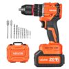 VEVOR Akku-Schlagbohrschrauber 20V 12,7mm 30.000IPM 500U/min/2.000 U/min, zum Bohren in Holz & Metall sowie zum Schrauben, 4000-mAh-Lithium-Ionen-Akku & Ladegerät, mit Ganzmetall-Bohrfutter, 65 Nm