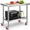 VEVOR Arbeitstisch 91 x 60 x 85 cm Edelstahl Catering Arbeitstisch Belastbarkeit 136,08 kg, Lebensmittel Zubereitungstisch mit Nachlauf Gewerbliche Arbeitstisch für Küche Bar 4 verstellbare Füße