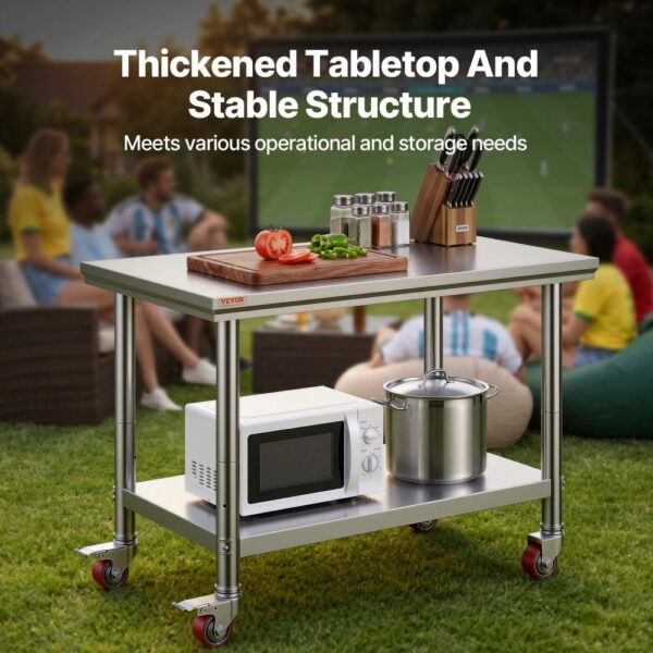 VEVOR Arbeitstisch 91 x 60 x 85 cm Edelstahl Catering Arbeitstisch Belastbarkeit 136,08 kg, Lebensmittel Zubereitungstisch mit Nachlauf Gewerbliche Arbeitstisch für Küche Bar 4 verstellbare Füße – Bild 3