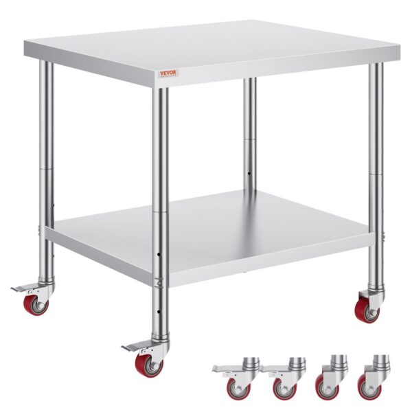 VEVOR Arbeitstisch 91 x 76 x 82 cm Edelstahl Catering Arbeitstisch etwa 160 kg für Belastbarkeit Lebensmittel Zubereitungstisch Gewerbliche Arbeitstisch für Küche Bar Restaurantar 4 verstellbare Füße