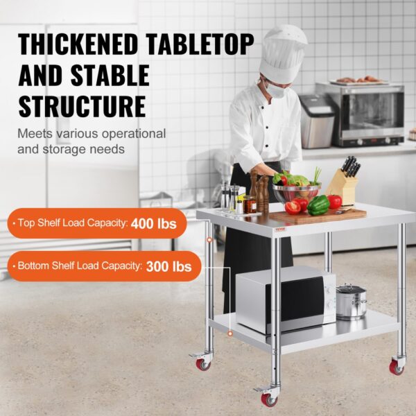 VEVOR Arbeitstisch 91 x 76 x 82 cm Edelstahl Catering Arbeitstisch etwa 160 kg für Belastbarkeit Lebensmittel Zubereitungstisch Gewerbliche Arbeitstisch für Küche Bar Restaurantar 4 verstellbare Füße – Bild 3