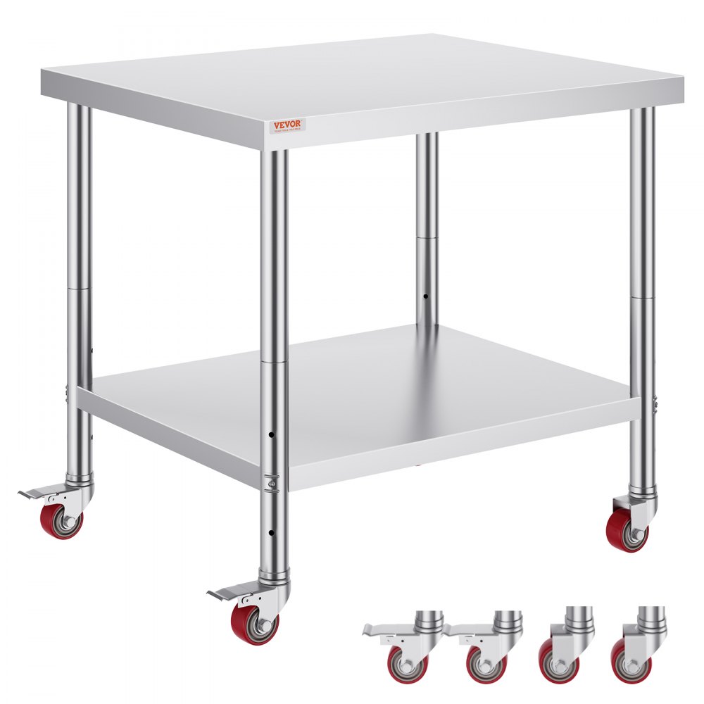 VEVOR Arbeitstisch 91 x 76 x 82 cm Edelstahl Catering Arbeitstisch etwa 160 kg für Belastbarkeit Lebensmittel Zubereitungstisch Gewerbliche Arbeitstisch für Küche Bar Restaurantar 4 verstellbare Füße