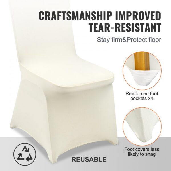 VEVOR Stuhlhussen für Klappstühle aus Elastischem Spandex, Universell Passender Stuhlbezug, Abnehmbare & Waschbare Schonbezüge, für Hochzeiten, Partys, Feiern, Essen (100 Stück, Elfenbeinbeige) – Bild 5