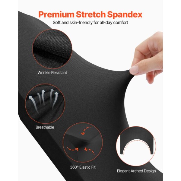 VEVOR Stuhlhussen aus Elastischem Spandex für Klappstühle, Universell Passender, Gewölbter Vorderbezug, Abnehmbare &Waschbare Schonbezüge, für Hochzeit, Urlaub, Party, Feier, (50 Stück, Schwarz) – Bild 3