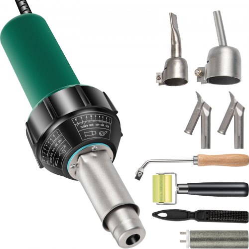 VEVOR Kunststoff Schweißgerät Heißluftpistole 1600W PVC Schweißpistole 40-60℃ Kunststoff Heißluft Schweißer inkl. 4x Ersatzdüsen Schlitzmesser 3m Kabel zum Schweißen von PE/PP/PVC-Kunststoffplatten