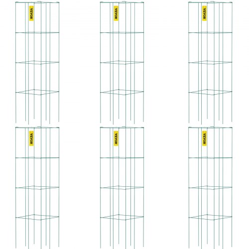 VEVOR Tomatenkäfige, 37 x 37 x 100 cm, 6er-Set quadratische Pflanzenstützkäfige, robuste, grüne Tomatentürme aus PVC-beschichtetem Stahl zum Klettern von Gemüse, Pflanzen, Blumen und Früchten