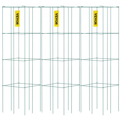 VEVOR Tomatenkäfige, 37 x 37 x 100 cm, 3er-Set quadratische Pflanzenstützkäfige, robuste, grüne Tomatentürme aus PVC-beschichtetem Stahl zum Klettern von Gemüse, Pflanzen, Blumen und Früchten