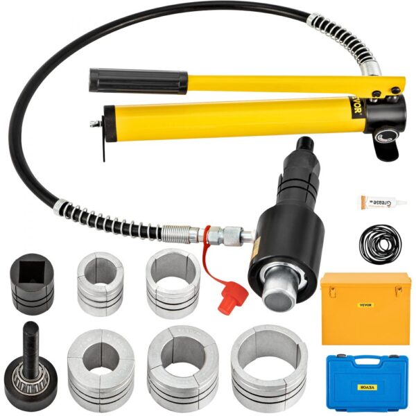 VEVOR Hydraulischer Auspuffrohr-Expander, Größe 4,13 bis 10,8 cm, 10 T, manueller hydraulischer Rohrstrecker mit 4 Matrizen und 2 Aufbewahrungskoffern für Kupfer- und Aluminiumrohre bei der Autoreparatur