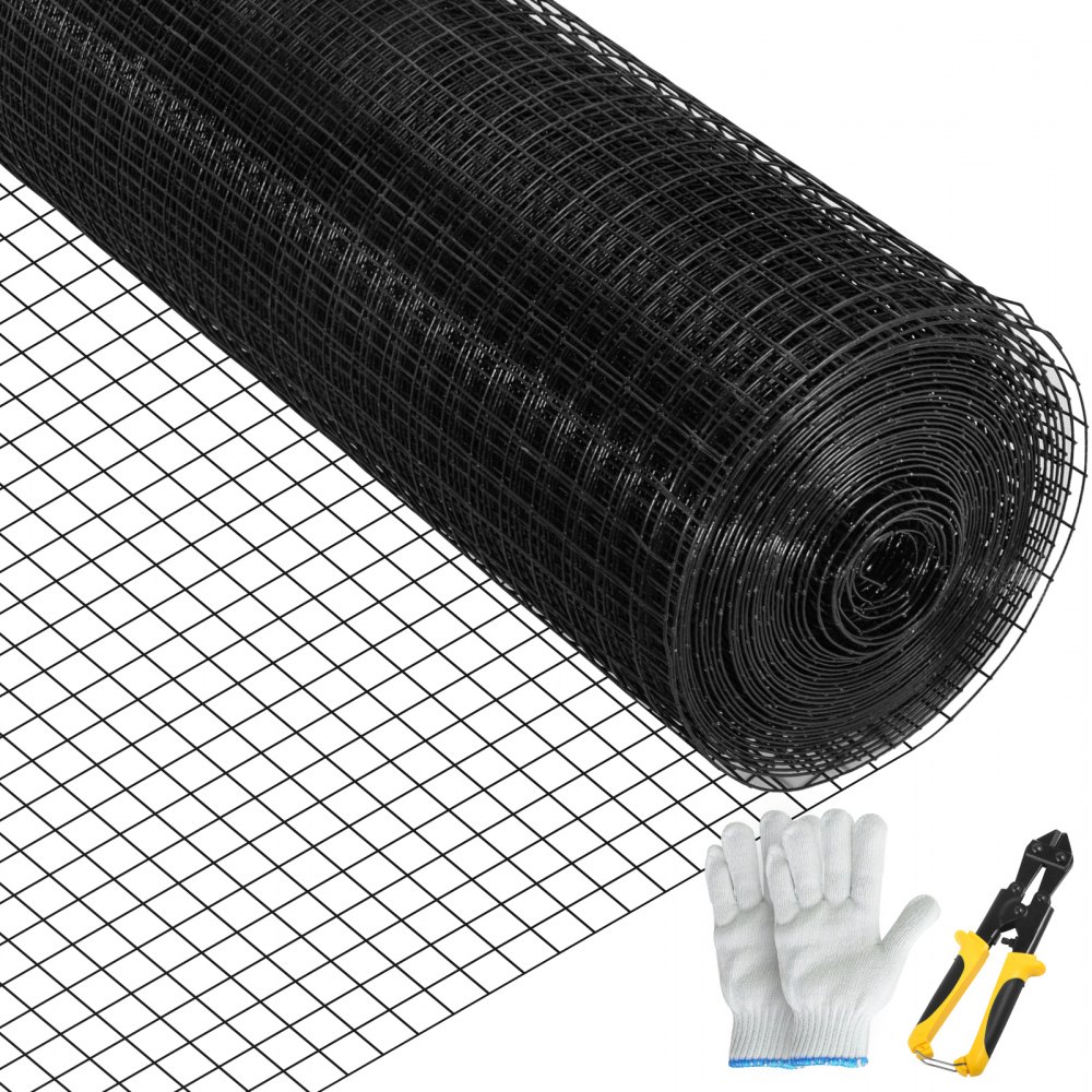 VEVOR Maschendraht 61 x 3048 cm verzinkter, mit Vinyl beschichteter 16-Gauge-Maschendrahtzaun aus Stahl mit einer Schneidezange und einem Paar Stoffhandschuhen, für Gartenzäune und Haustiergehege