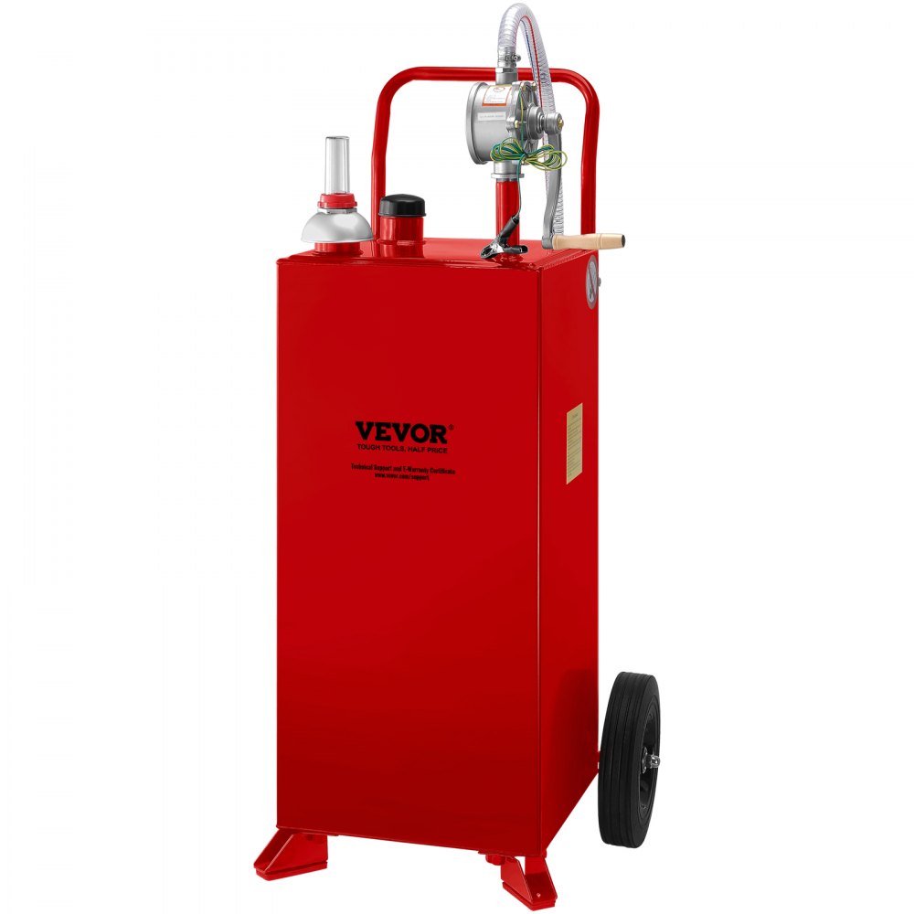 VEVOR 30 Gallonen Kraftstofftrolley, Kraftstoffspeicher mit 2 Rädern manueller Transferpumpe, Benzin-Diesel-Kraftstoffbehälter für Autos, Rasenmäher, Geländefahrzeuge, Boote, mehr, Rot