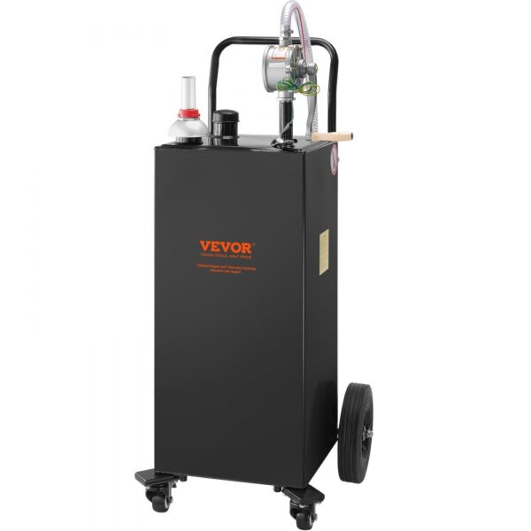 VEVOR Kraftstofftrolley 35 Gallonen Gaskraftstofftankbehälter 106 x 53 x 53 cm mit manueller Transferpumpe Benzin-Diesel-Kraftstoffbehälter für Autos Rasenmäher Geländefahrzeuge Boote Schwarz