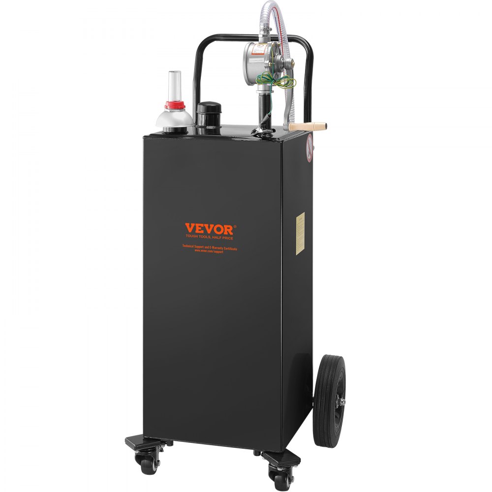 VEVOR Kraftstofftrolley 35 Gallonen Gaskraftstofftankbehälter 106 x 53 x 53 cm mit manueller Transferpumpe Benzin-Diesel-Kraftstoffbehälter für Autos Rasenmäher Geländefahrzeuge Boote Schwarz
