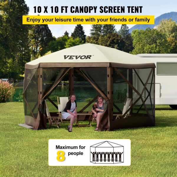 VEVOR Faltpavillon, 3,05 x 3,05 m, 6-seitiges Pop-up-Camping-Überdachungszelt mit Netzfenstern, tragbarer Tragetasche, Erdspießen, große gartenpavillon für Outdoor-Camping, Rasen und Hinterhof – Bild 2