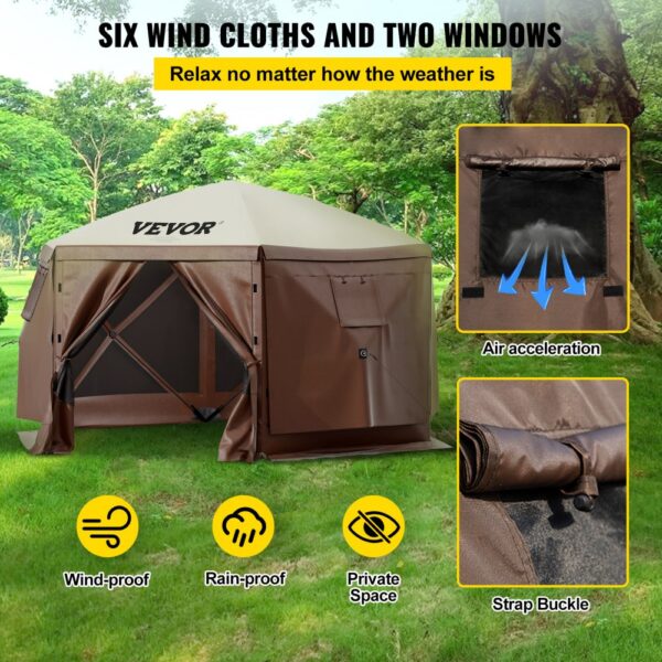 VEVOR Faltpavillon, 3,05 x 3,05 m, 6-seitiges Pop-up-Camping-Überdachungszelt mit Netzfenstern, tragbarer Tragetasche, Erdspießen, große gartenpavillon für Outdoor-Camping, Rasen und Hinterhof – Bild 3