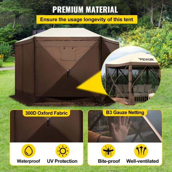 VEVOR Faltpavillon, 3,05 x 3,05 m, 6-seitiges Pop-up-Camping-Überdachungszelt mit Netzfenstern, tragbarer Tragetasche, Erdspießen, große gartenpavillon für Outdoor-Camping, Rasen und Hinterhof – Bild 5
