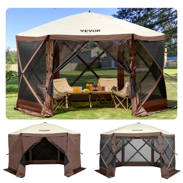 VEVOR Pavillon-Zelt, 3,6 x 3,6 m, 6-seitiges Pop-up-Camping-Überdachungszelt mit Netzfenstern, tragbarer Tragetasche, Erdnägeln, großen Schattenzelten für Camping im Freien, Rasen und Hinterhof