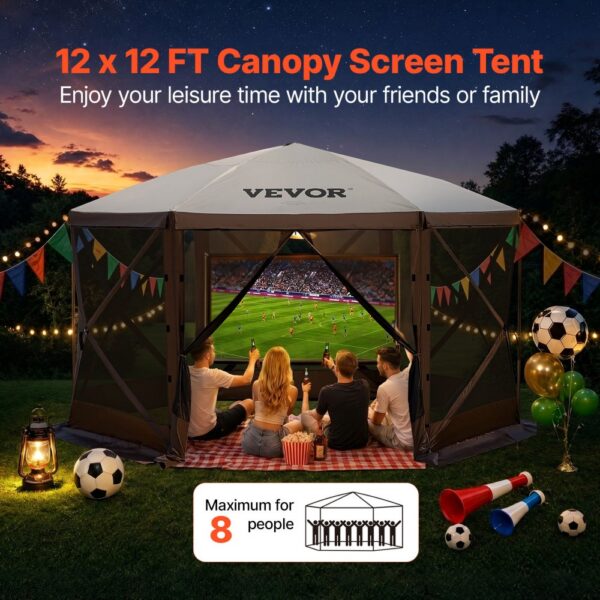 VEVOR Pavillon-Zelt, 3,6 x 3,6 m, 6-seitiges Pop-up-Camping-Überdachungszelt mit Netzfenstern, tragbarer Tragetasche, Erdnägeln, großen Schattenzelten für Camping im Freien, Rasen und Hinterhof – Bild 2