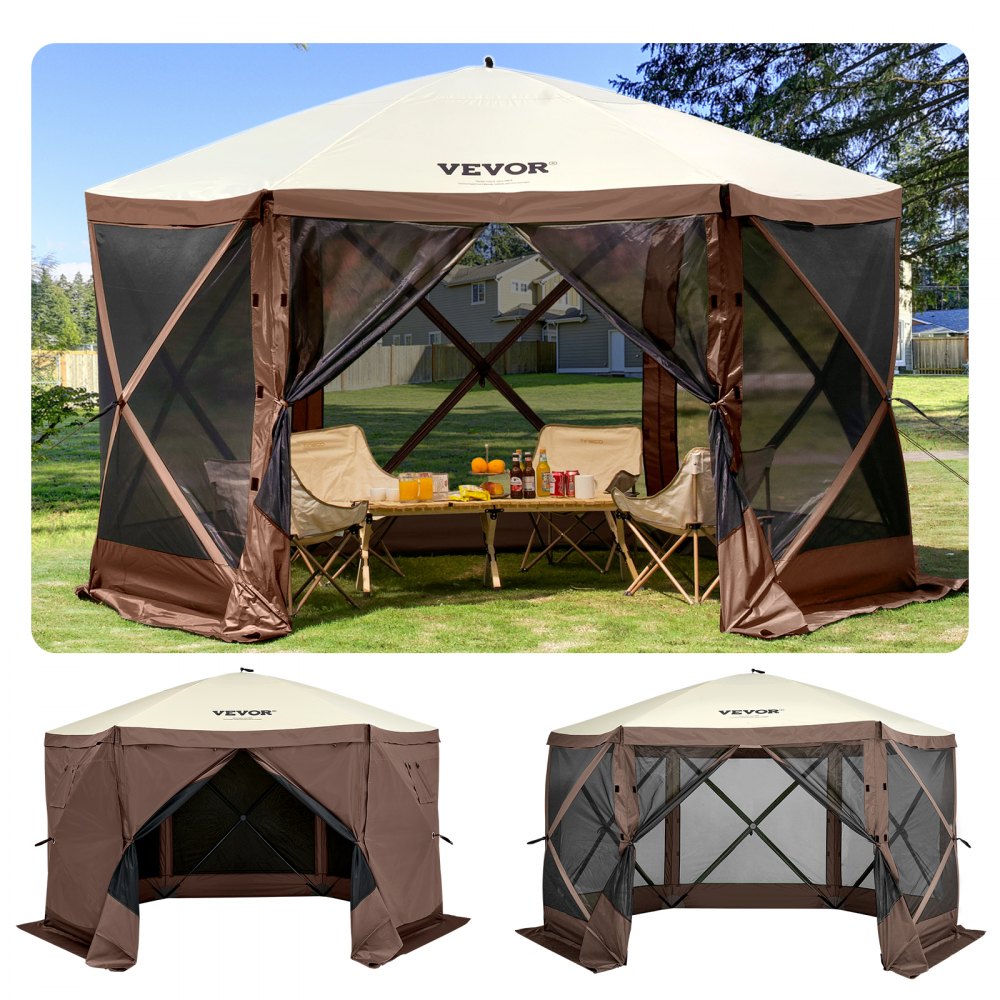 VEVOR Pavillon-Zelt, 3,6 x 3,6 m, 6-seitiges Pop-up-Camping-Überdachungszelt mit Netzfenstern, tragbarer Tragetasche, Erdnägeln, großen Schattenzelten für Camping im Freien, Rasen und Hinterhof