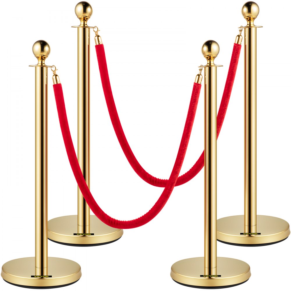 VEVOR 4-teiliges Personenleitsystem 96 cm Gesamthöhe Absperrung, Abgrenzungsständer Leitpfosten, Absperrständer mit 1,5 m Länge Seil für Hochzeiten, Hotels, Ausstellungen Goldener Absperrständer