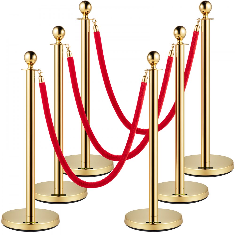VEVOR 6-teiliges Personenleitsystem 96 cm Gesamthöhe Absperrung, Abgrenzungsständer Leitpfosten, Absperrständer mit 1,5 m Länge Seil für Hochzeiten, Hotels, Ausstellungen Goldener Absperrständer