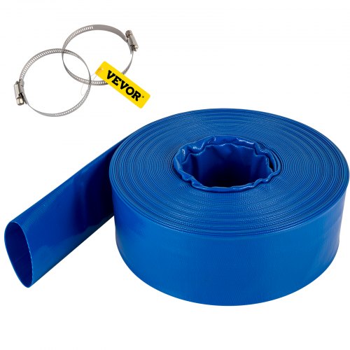 VEVOR Abflussschlauch, 38 mm x 32 m,, PVC-Gewebe-Flachschlauch, robuster Rückspül-Ablaufschlauch mit Klemmen, wetterfest und platzsicher, ideal für Schwimmbad und Wassertransfer, blau